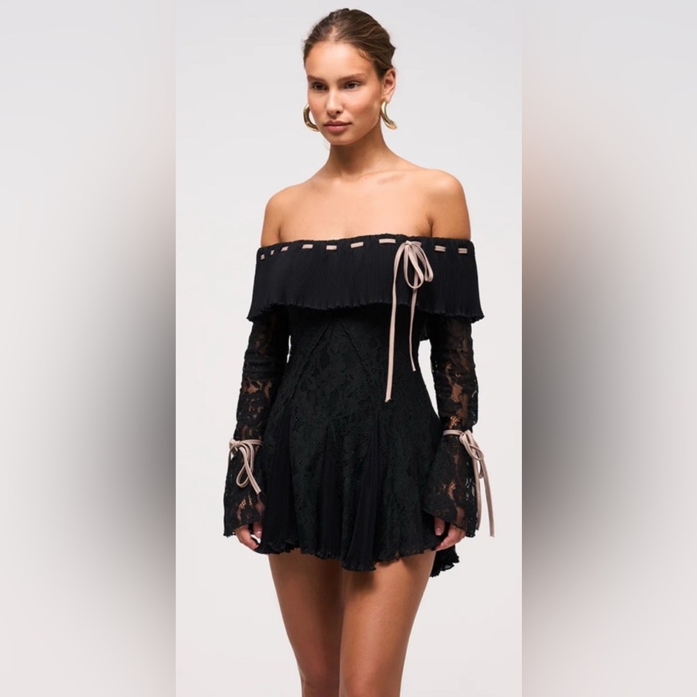 Chic Off-Shoulder Black Lace Mini Dress